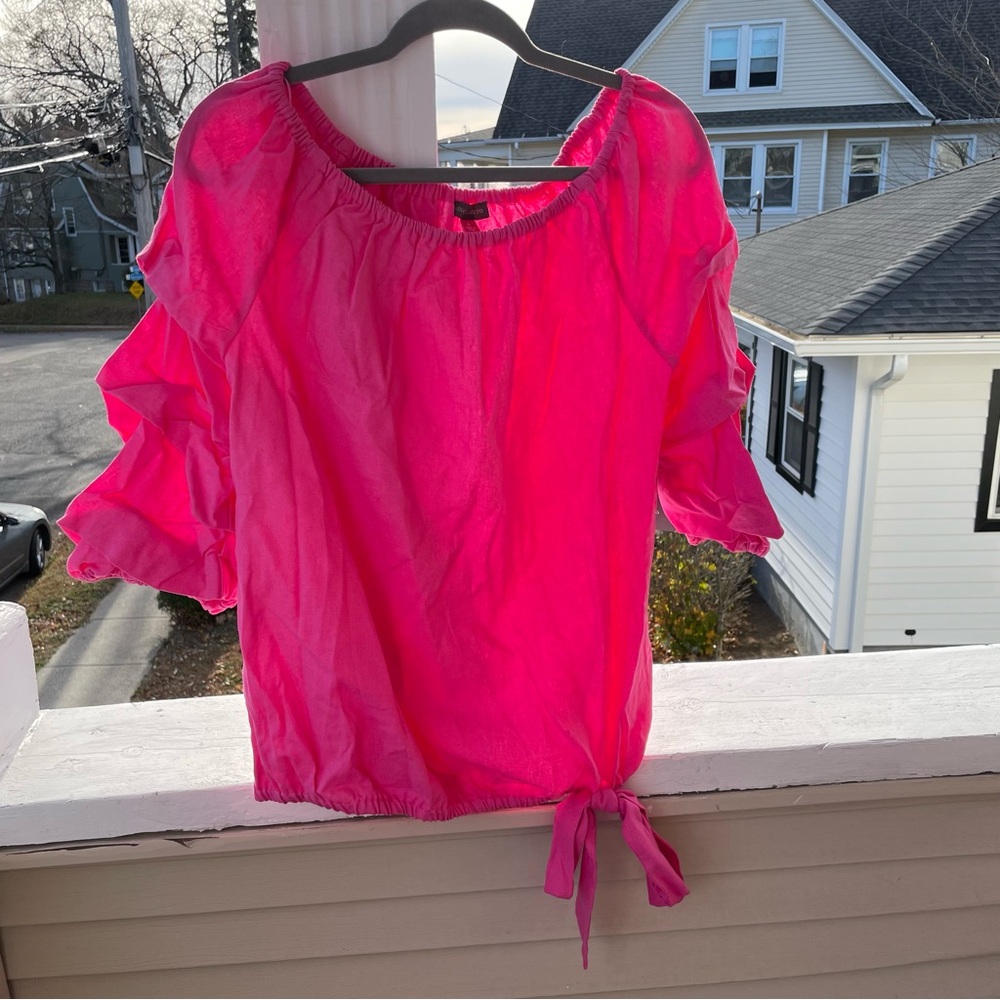 Vince Camuto Linen Off The Shoulder Bubble Sleeve Tie Front Blouse Size XL - Picture 2 of 11